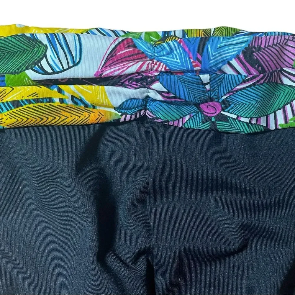NWT La Blanca Vintage Y2K Ruched Tropical Waist Black Bikini Bottom Size 12 NEW - Picture 6 of 13